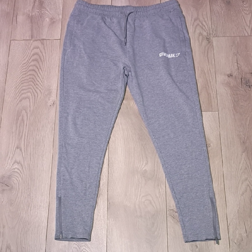 Gymshark Men's Light Gray Tapered Joggers with Ankle Zips